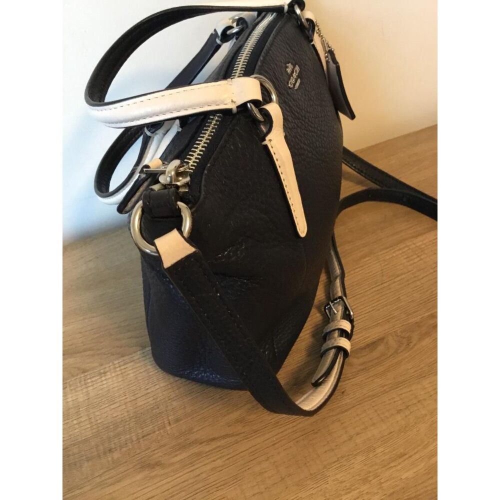 Coach Mini Kelsey Satchel Crossbody in Navy Pebbled Leather, White trim F59853 - Picture 4 of 10